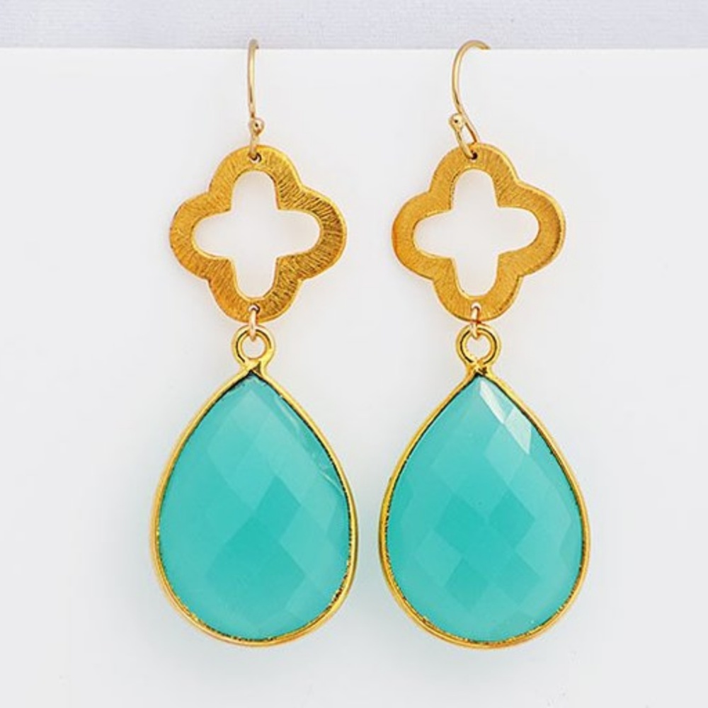 Gold Vermeil Clover chalcedony clover earrings 18k